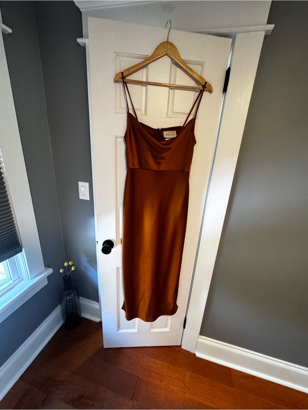 BHLDN Cali Satin Cowl-Neck
Midi Slip Dress bronze